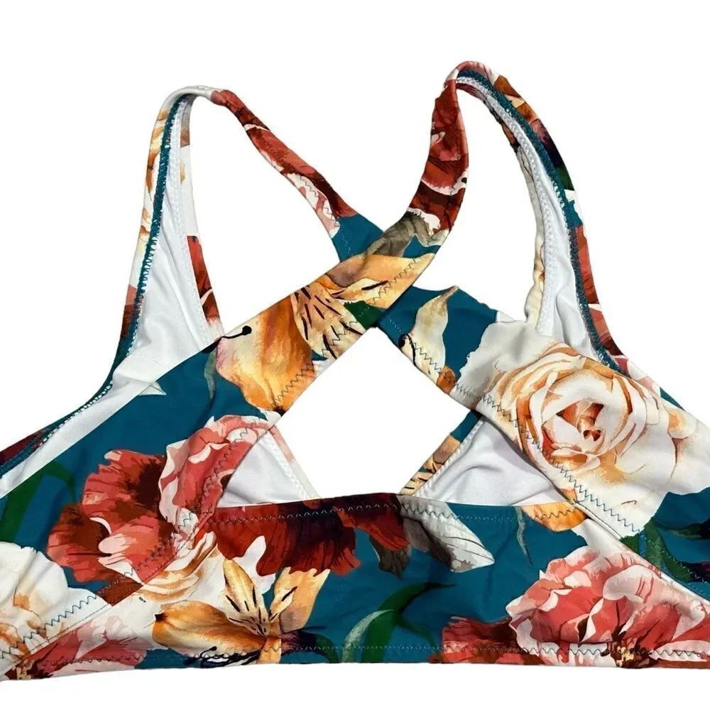Rust Color & Floral Longline Bikini Size Medium - Picture 6 of 7